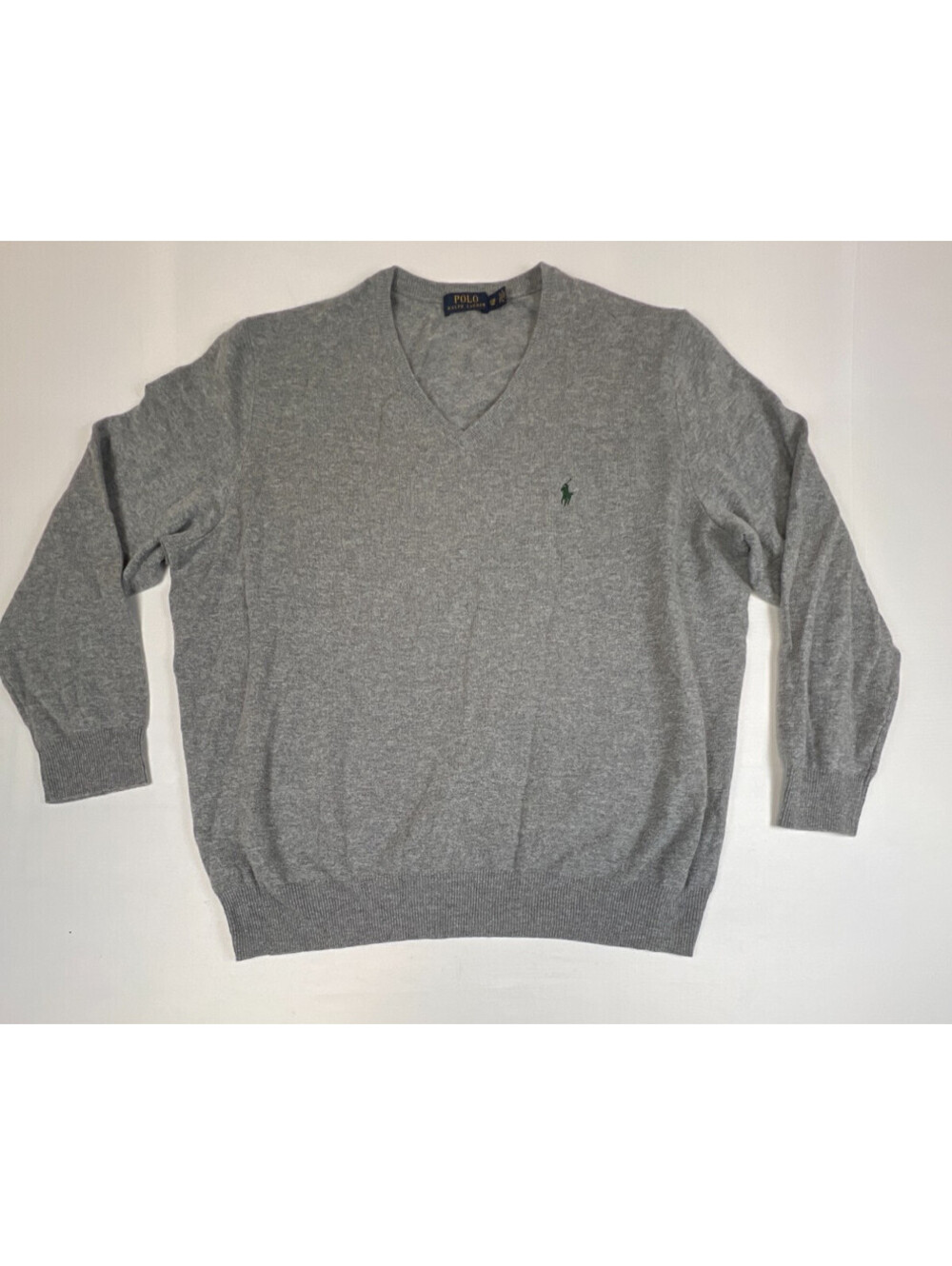 Polo Ralph Lauren Mens 2XB Big Grey V-Neck Sweater Italian Yarn Pullover Top